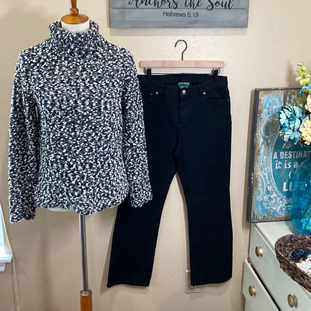 Ralph Lauren Stretch Denim Jeans & Talbots Wool Popcorn Sweater ♠️ sz 12 Medium